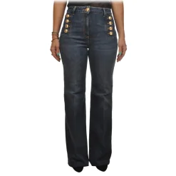 Elisabetta Franchi - Straight Jeans with Metallic Buttons - Blue - Trousers - Made in Italy - Luxury Exclusive Collection - Avvenice