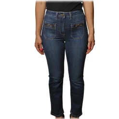 Elisabetta Franchi - Straight Leg Jeans with Patch Pockets - Blue - Trousers - Made in Italy - Luxury Exclusive Collection - Avvenice