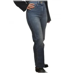 Elisabetta Franchi - Straight Leg Palazzo Jeans - Blue - Trousers - Made in Italy - Luxury Exclusive Collection - Avvenice