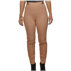 Elisabetta Franchi - Straight Trousers in Technical Fabric - Beige - Trousers - Made in Italy - Luxury Exclusive Collection - Avvenice
