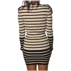 Elisabetta Franchi - Striped Dress with Flower Detail - Black/Cream - Dress - Made in Italy - Luxury Exclusive Collection - Avvenice