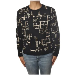 Elisabetta Franchi - Sweater in Logoed Pattern - Black - Pullover - Made in Italy - Luxury Exclusive Collection - Avvenice