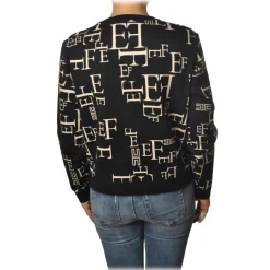 Elisabetta Franchi - Sweater in Logoed Pattern - Black - Pullover - Made in Italy - Luxury Exclusive Collection - Avvenice