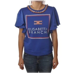 Elisabetta Franchi - Sweatshirt with Short Sleeves Logo - Blue - Sweatshirt - Made in Italy - Luxury Exclusive Collection - Avvenice