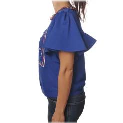 Elisabetta Franchi - Sweatshirt with Short Sleeves Logo - Blue - Sweatshirt - Made in Italy - Luxury Exclusive Collection - Avvenice