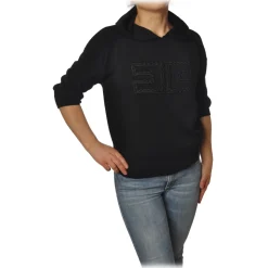 Elisabetta Franchi - Sweatshirt with Embroidered Logo - Black - Sweatshirt - Made in Italy - Luxury Exclusive Collection - Avvenice