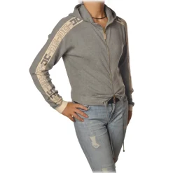 Elisabetta Franchi - Sweatshirt with Logo Profiled Bands - Grey - Sweatshirt - Made in Italy - Luxury Exclusive Collection - Avvenice