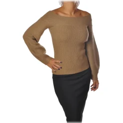 Elisabetta Franchi - Sweater Wide Sleeves - Camel - Sweater - Made in Italy - Luxury Exclusive Collection - Avvenice