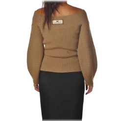 Elisabetta Franchi - Sweater Wide Sleeves - Camel - Sweater - Made in Italy - Luxury Exclusive Collection - Avvenice