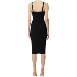 Elisabetta Franchi - Sweetheart Neckline Longuette Dress - Black - Dress - Made in Italy - Luxury Exclusive Collection - Avvenice