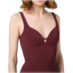 Elisabetta Franchi - Sweetheart Neckline Longuette Dress - Bordeaux - Dress - Made in Italy - Luxury Exclusive Collection - Avvenice