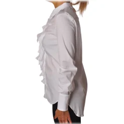 Elisabetta Franchi - Tight Shirt with Ruffles - White - Shirt - Made in Italy - Luxury Exclusive Collection - Avvenice