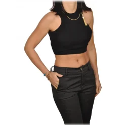 Elisabetta Franchi - Top with Gold Chain Detail - Black - Top - Made in Italy - Luxury Exclusive Collection - Avvenice