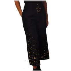 Elisabetta Franchi - Trousers with Star Applications - Black - Trousers - Made in Italy - Luxury Exclusive Collection - Avvenice