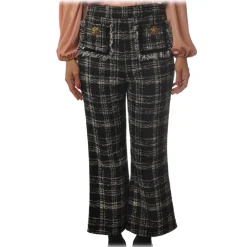 Elisabetta Franchi - Trousers in Checked Pattern - Black - Trousers - Made in Italy - Luxury Exclusive Collection - Avvenice