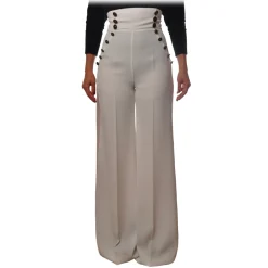 Elisabetta Franchi - Trousers with Visible Buttons - Ivory - Trousers - Made in Italy - Luxury Exclusive Collection - Avvenice