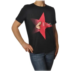 Elisabetta Franchi - T-Shirt with Contrasting Color Print - Black - T-Shirt - Made in Italy - Luxury Exclusive Collection - Avvenice