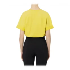 Elisabetta Franchi - T-Shirt with Logo and Metallic Details - Yellow - T-Shirt - Made in Italy - Luxury Exclusive Collection - Avvenice