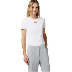 Elisabetta Franchi - T-Shirt with Metal Logo Application - White - T-Shirt - Made in Italy - Luxury Exclusive Collection - Avvenice