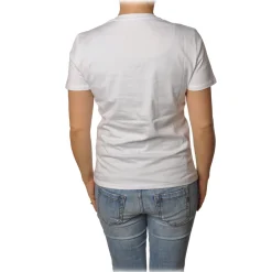 Elisabetta Franchi - T-Shirt with Perforated Metallic Logo - White - T-Shirt - Made in Italy - Luxury Exclusive Collection - Avvenice