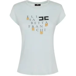 Elisabetta Franchi - T-Shirt with Metal Application - Aqua Green - T-Shirt - Made in Italy - Luxury Exclusive Collection - Avvenice