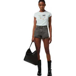 Elisabetta Franchi - T-Shirt with Metal Application - Aqua Green - T-Shirt - Made in Italy - Luxury Exclusive Collection - Avvenice