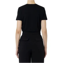 Elisabetta Franchi - T-Shirt with Metal Logo Application - Black - T-Shirt - Made in Italy - Luxury Exclusive Collection - Avvenice