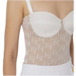 Elisabetta Franchi - Tulle Bodice Top with Logos - White - Top - Made in Italy - Luxury Exclusive Collection - Avvenice