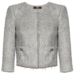 Elisabetta Franchi - Tweed Lurex Cropped Jacket - Silver - Jacket - Made in Italy - Luxury Exclusive Collection - Avvenice