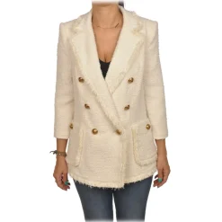 Elisabetta Franchi - Tweed Double-Breasted Blazer - Cream - Jacket - Made in Italy - Luxury Exclusive Collection - Avvenice