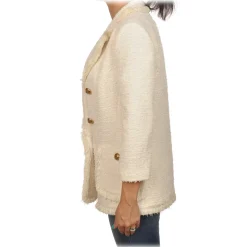 Elisabetta Franchi - Tweed Double-Breasted Blazer - Cream - Jacket - Made in Italy - Luxury Exclusive Collection - Avvenice