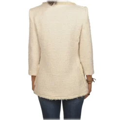Elisabetta Franchi - Tweed Double-Breasted Blazer - Cream - Jacket - Made in Italy - Luxury Exclusive Collection - Avvenice