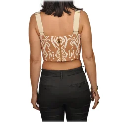 Elisabetta Franchi - Two-Tone Patterned Bodice - Caramel/White - Top - Made in Italy - Luxury Exclusive Collection - Avvenice
