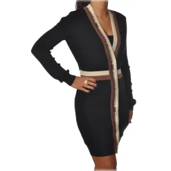 Elisabetta Franchi - V-Neck Sheath Dress - Black - Dress - Made in Italy - Luxury Exclusive Collection - Avvenice