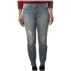 Elisabetta Franchi - Washed Denim Jeans - Light Denim - Trousers - Made in Italy - Luxury Exclusive Collection - Avvenice