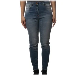 Elisabetta Franchi - Washed Denim Jeans - Blue Vintage - Trousers - Made in Italy - Luxury Exclusive Collection - Avvenice