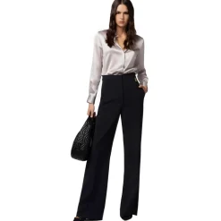 Elisabetta Franchi - Wide Leg Trousers with Strap - Black - Trousers - Made in Italy - Luxury Exclusive Collection - Avvenice