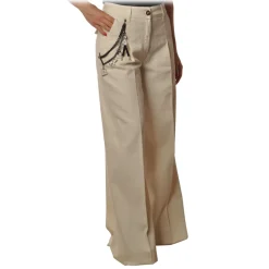 Elisabetta Franchi - Wide Leg Trousers with Chain - Butter - Trousers - Made in Italy - Luxury Exclusive Collection - Avvenice