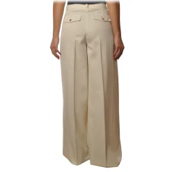 Elisabetta Franchi - Wide Leg Trousers with Chain - Butter - Trousers - Made in Italy - Luxury Exclusive Collection - Avvenice