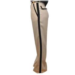 Elisabetta Franchi - Wide Leg Trousers with Side Band - Cream - Trousers - Made in Italy - Luxury Exclusive Collection - Avvenice