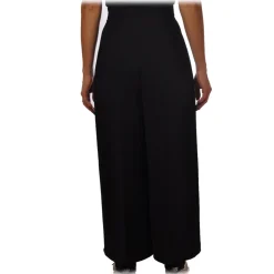 Elisabetta Franchi - Wide Leg Trousers with Logo - Black - Trousers - Made in Italy - Luxury Exclusive Collection - Avvenice