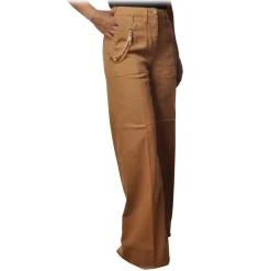 Elisabetta Franchi - Wide Leg Trousers with Chain - Camel - Trousers - Made in Italy - Luxury Exclusive Collection - Avvenice