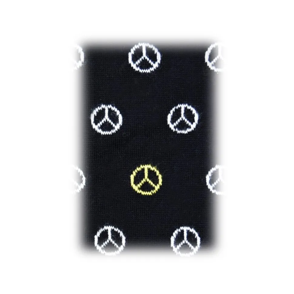 Fefè Napoli - Black Peace Dandy Men's Socks - Socks - Handmade in Italy - Luxury Exclusive Collection - Avvenice