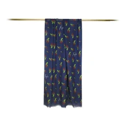 Fefè Napoli - Blue Ace of Sticks Scaramantia Wool Scarf - Scarves and Foulards - Handmade in Italy - Luxury Exclusive Collection - Avvenice