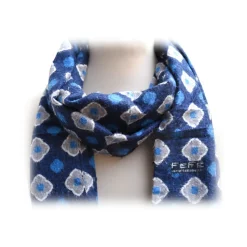 Fefè Napoli - Blue Flowers Dandy Silk Scarf - Scarves and Foulards - Handmade in Italy - Luxury Exclusive Collection - Avvenice
