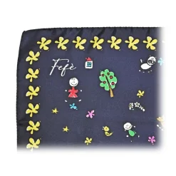 Fefè Napoli - Blue Kids Silk Foulard - Scarves and Foulards - Handmade in Italy - Luxury Exclusive Collection - Avvenice