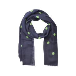 Fefè Napoli - Blue Quatre-foil Scaramantia Wool Scarf - Scarves and Foulards - Handmade in Italy - Luxury Exclusive Collection - Avvenice