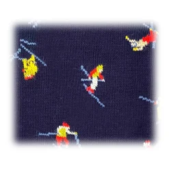 Fefè Napoli - Blue Skiers Short Dandy Men's Socks - Socks - Handmade in Italy - Luxury Exclusive Collection - Avvenice
