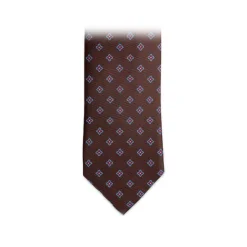 Fefè Napoli - Brown Quatrefoil Gentleman Silk Tie - Ties - Handmade in Italy - Luxury Exclusive Collection - Avvenice