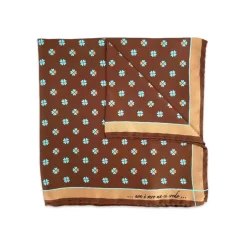 Fefè Napoli - Brown Quatre-Foil Silk Scaramantia Pocket Square - PocketSquare - Handmade in Italy - Luxury Exclusive Collection - Avvenice